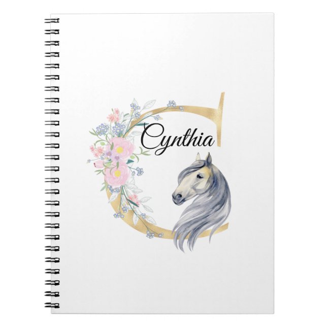 C letter personalised name monogram with horse   notebook (Front)