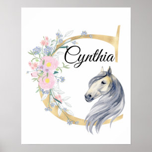 C letter personalized name monogram with horse poster