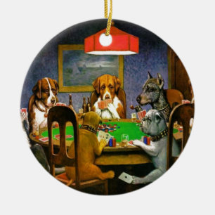C. M. Coolidge Dogs Pets Poker Cards Humour Destin Ceramic Ornament