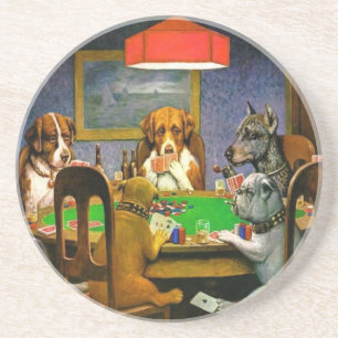 C. M. Coolidge Dogs Pets Poker Cards Humour Destin Coaster