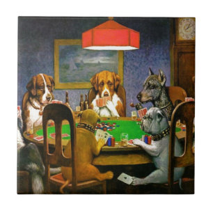 C. M. Coolidge Dogs Pets Poker Cards Humour Destin Tile
