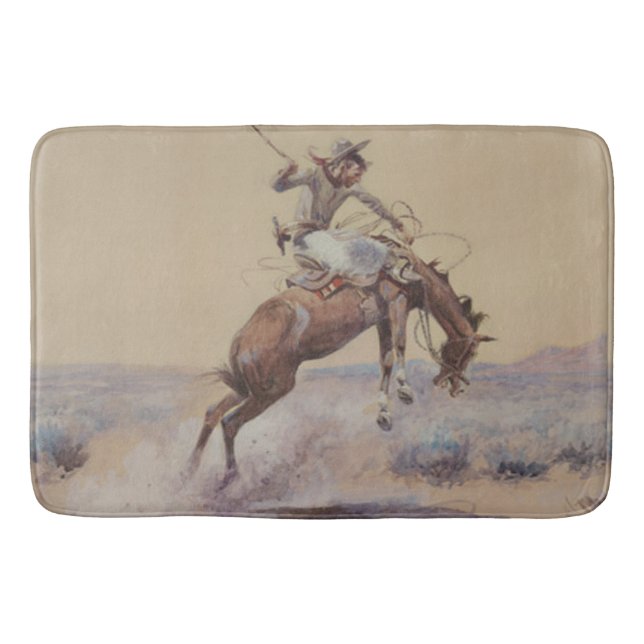 C M Russell A Bad One Western Bronc Rider  Bath Mat (Front)