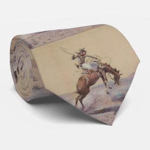 C M Russell A Bad One Western Bronc Rider Tie