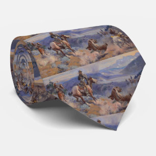 C M Russell Loops and Swift Horses Vintage Western Tie