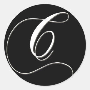 C monogram - elegant black and white classic round sticker