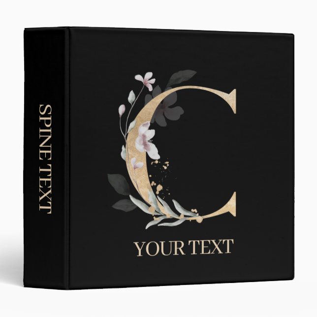 C Monogram Floral Personalized 3 Ring Binder (Front/Spine)