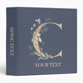 C Monogram Floral Personalized 3 Ring Binder