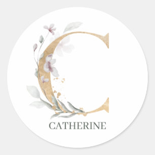 C Monogram Floral Personalized Classic Round Sticker