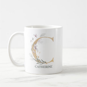 C Monogram Floral Personalized Coffee Mug