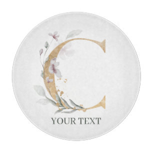 C Monogram Floral Personalized Cutting Board