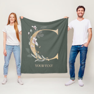 C Monogram Floral Personalized Fleece Blanket