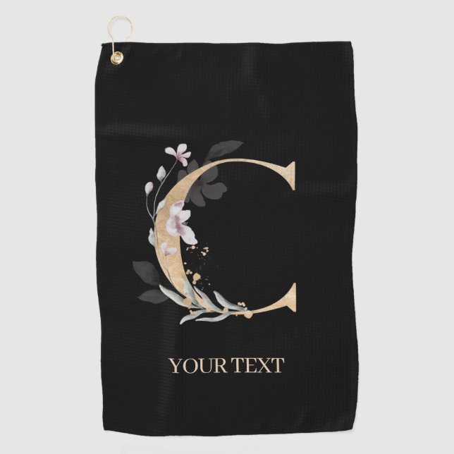C Monogram Floral Personalized Golf Towel (Front)