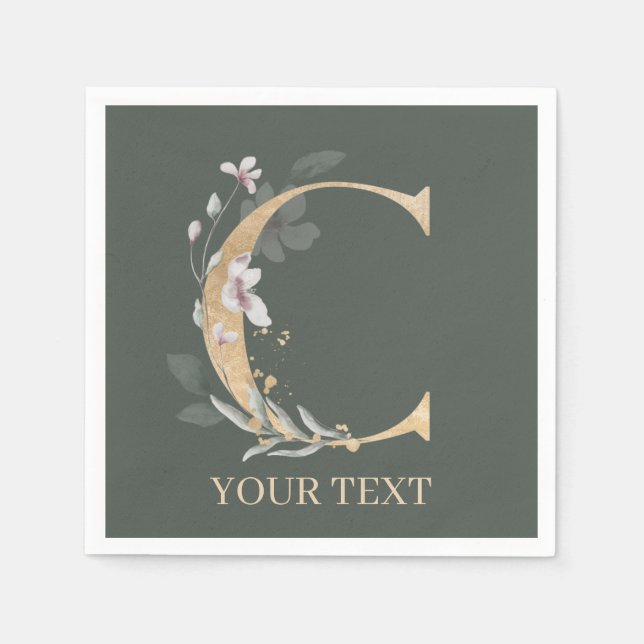 C Monogram Floral Personalized Napkins (Front)