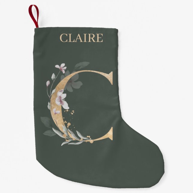 C Monogram Floral Personalized Small Christmas Sto Stocking (Front)