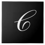 C Monogram Initial White on Black Tile<br><div class="desc">Classic White Letter C Monogram on Black Background.</div>