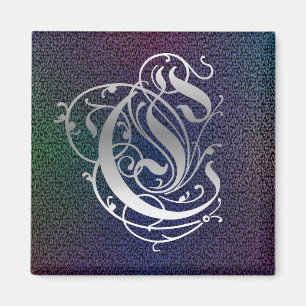 C Monogram "Paulus Silver on Black" Square Magnet
