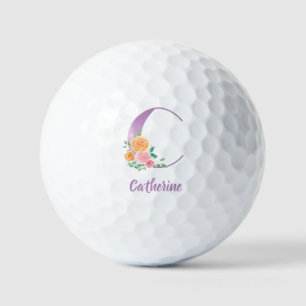C Monogram Purple Floral Watercolor Personalized Golf Balls