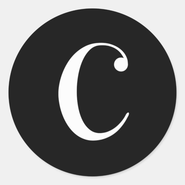 C monogram, white text on black classic round sticker (Front)