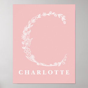 C Monogramme floral botanique Poster de pépinière 