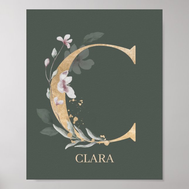 C Monogramme Floral Poster personnalisé (Devant)