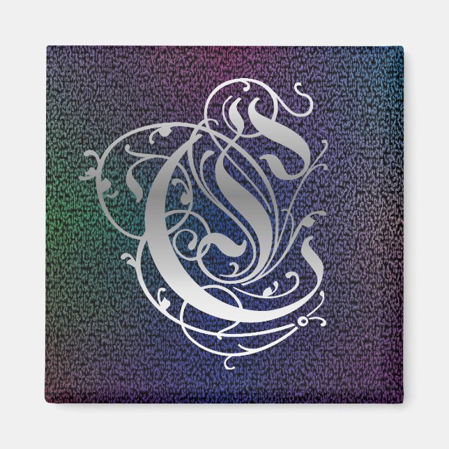 C Monogramme "Paulus Silver on Black" Magnet Carré (Devant)