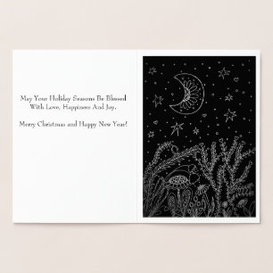 C Moon, Fleurs, Rêves, Carte Magique Foil De Noël