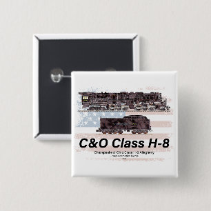 C&O Class H-8 Allegheny Locomotive - American flag 2 Inch Square Button