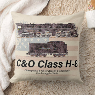 C&O Class H-8 Allegheny Locomotive - American flag Throw Pillow