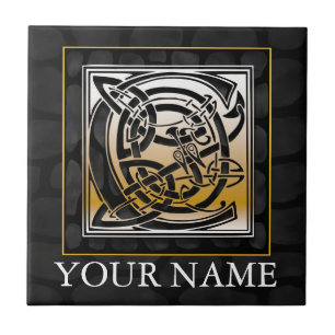 C "Your Name" Celtic Black Stone Monogram Tile