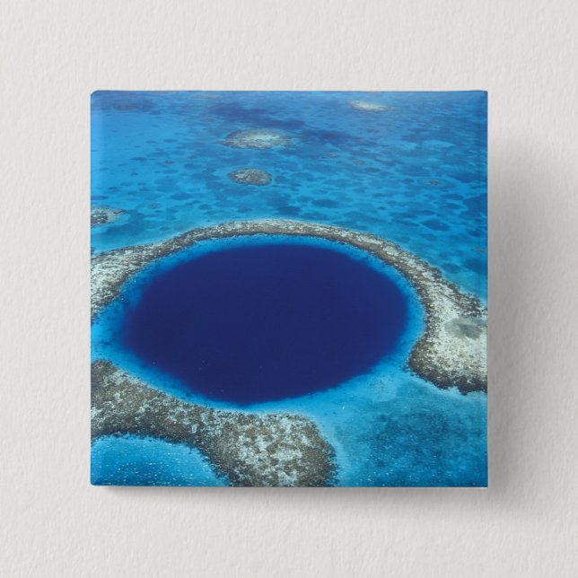 CA, Belize. Aerial view of Blue Hole (diameter 2 Inch Square Button (Front)