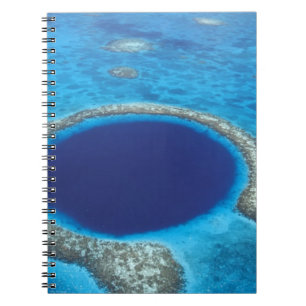 CA, Belize. Aerial view of Blue Hole (diameter Notebook