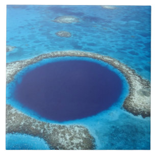 CA, Belize. Aerial view of Blue Hole (diameter Tile