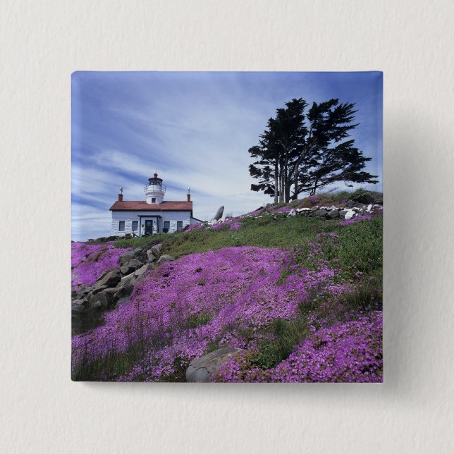 CA, Crescent City, Battery Point lighthouse with 2 Inch Square Button (Front)