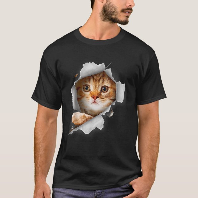 Ca Orange Cat  Cat Torn Cloth Kitten T-Shirt (Front)