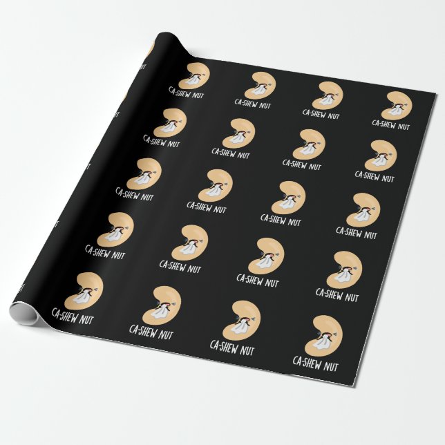 Ca-shew Funny Sneezing Cashew Nut Pun Dark BG Wrapping Paper (Unrolled)