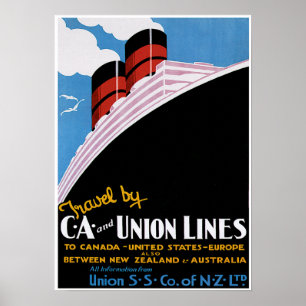 CA & Union Lines - Vintage Ship Advertisement Poster