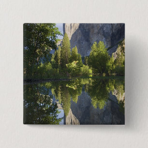 CA, Yosemite NP, El Capitan reflected in Merced 2 Inch Square Button