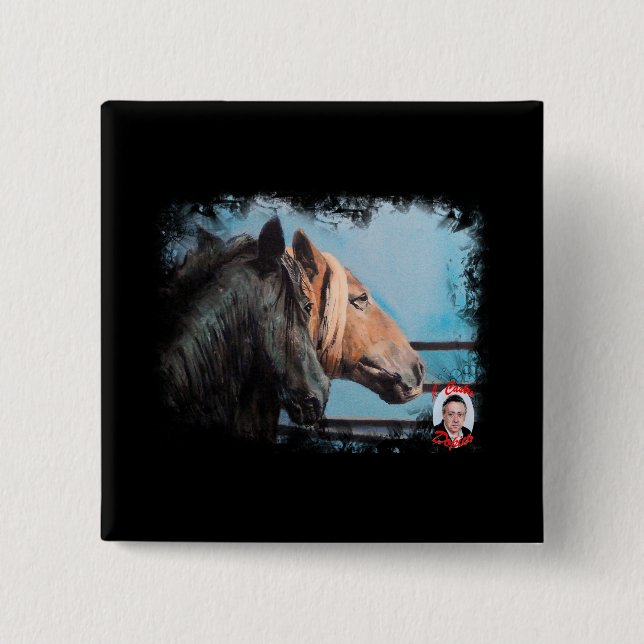 Caballos/Cabalos/Horses 2 Inch Square Button (Front)