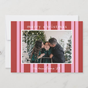 Cabana Pink red Stripe Preppy photo Christmas card