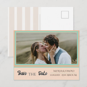 Cabana Preppy Stripe Peach Photo Save the Date Announcement Postcard