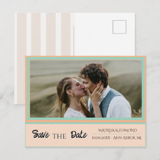 Cabana Preppy Stripe Peach Photo Save the Date  Announcement Postcard