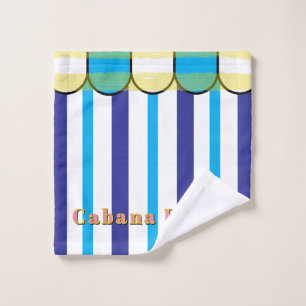 Cabana Scalloped Blue White Yellow Stripes Bath Towel Set