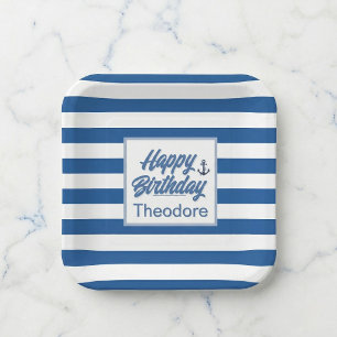 Cabana Stripe Anchor Birthday Paper Plate