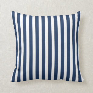 Cabana Stripe in Navy Blue and White Throw Pillow