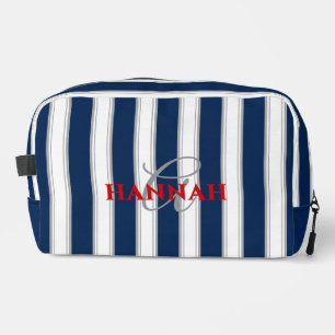 Cabana Stripe Monogram in Navy Blue Dopp Kit