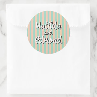 Cabana Stripe Peach & Green Preppy Stripe Wedding  Classic Round Sticker