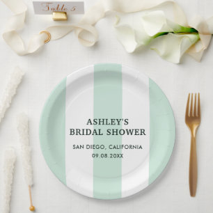 Cabana Stripe Sea Green Bridal Shower Paper Plate