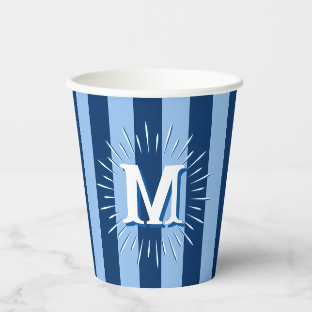 Cabana Stripes in Blue Personalized Paper Cups (Front)