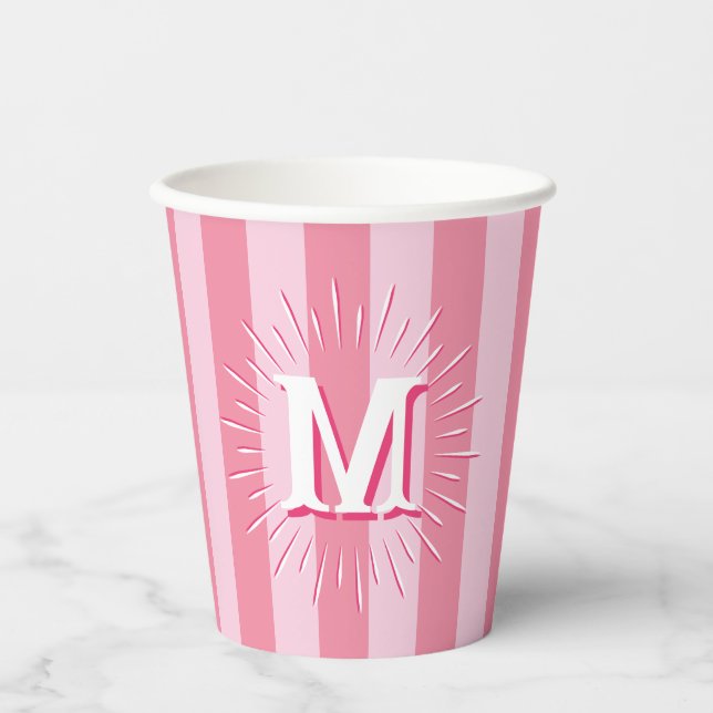 Cabana Stripes in Pink Personalized Paper Cups (Front)
