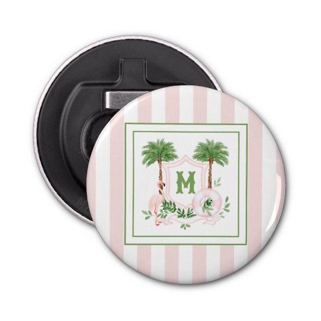 Cabana Stripes Palm Beach Monogram Crest Bottle Opener (Front)